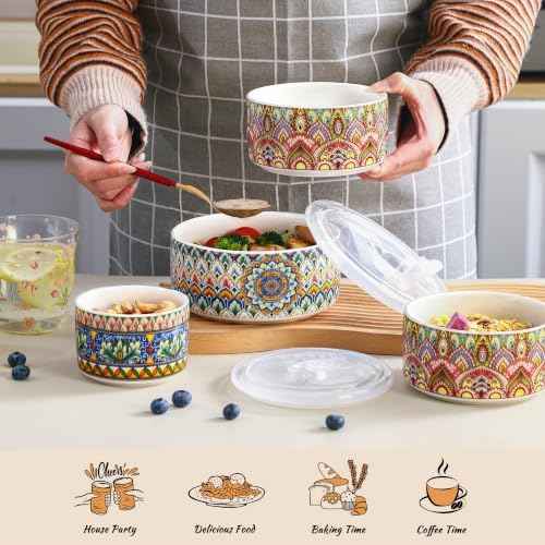 Henten Home Ceramic Serving Bowls with Lid, Boho Nesting Bowl Set of 3