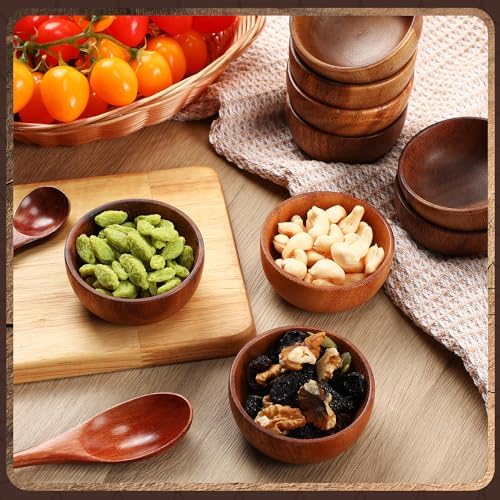 Skylety 10 Pcs Acacia Wooden Bowls Small Round Calabash Bowls, 3 Inch