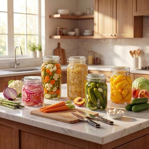 78oz Large Square Glass Jars with Airtight Lids, 3P