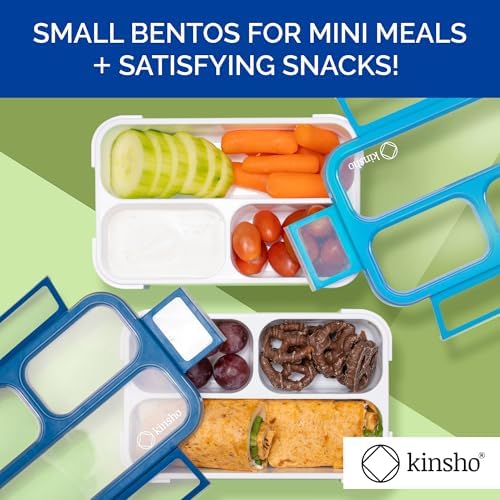 kinsho Small Snack Box Containers for Kids, Set of 2, Navy+Blue