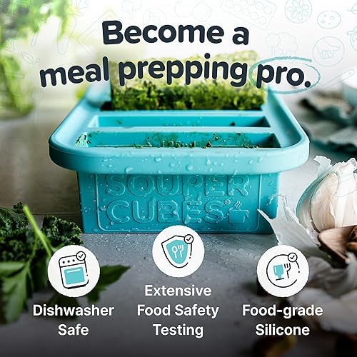 Souper Cubes 1/2 Cup Silicone Freezer Molds with Lids, Aqua, 2-Pack