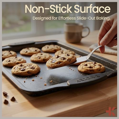 BAKKENMaster 6-Piece Nonstick Gray Marble Coated Bakeware Set - Professional Quality Carbon Steel Pans with Silicone Handles - Ideal for Oven, Refrigerator, Freezer - Dishwasher Safe