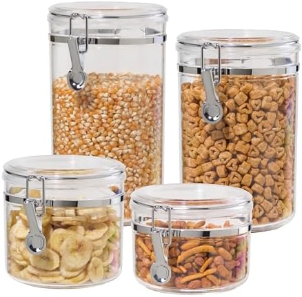 Oggi 4pc Clear Canister Set with Clamp Lids Airtight Containers in