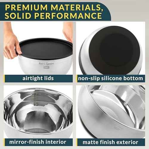 Stainless Steel Mixing Bowls with Lids Set of 5, 3 Graters, Black