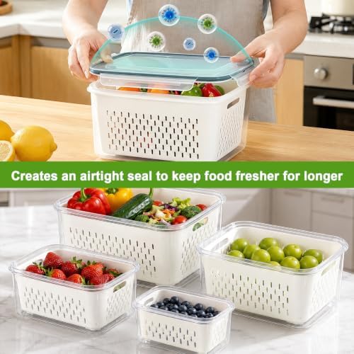 Fruit Storage Containers for Fridge, Airtight & Leakproof, 3 Pack