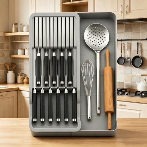 RIIPOO Expandable Drawer Knife Utensil Organizer Block Holder for
