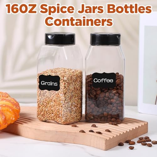 16 Pack 16 oz Plastic Spice Jars with Cap Square Plastic Bottle