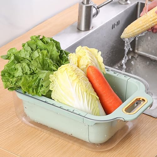 Extendable over sink colander with double layers and retractable