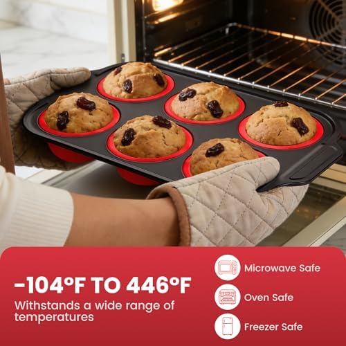 Silicone Muffin Pans for Baking with Metal Frame - 6 Cups Cupcake Pans
