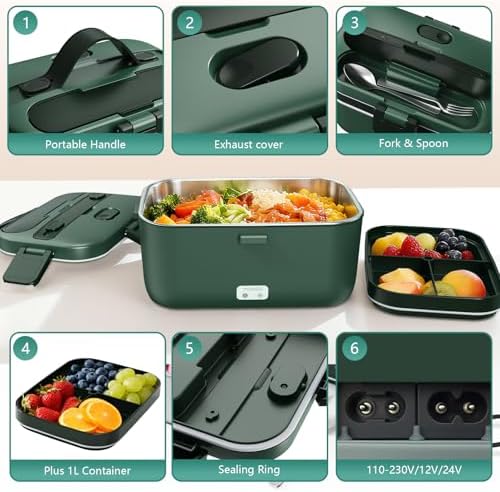 Electric Lunch Box for Adults, 2.8L Double Layer Heated LunchBox
