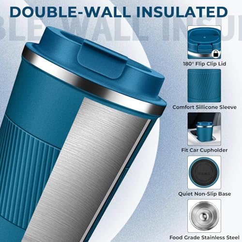 Insulated Coffee Tumbler 17 oz, Stainless Steel Coffee Mug with Lids