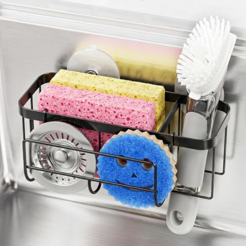 3-in-1 Sponge Holder for Kitchen Sink with Suction Cups & Adhesive