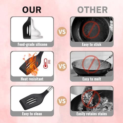 QMVESS Silicone Cooking Utensils Set, 28-Piece, Black