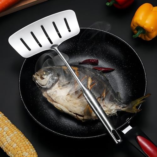 GREATLINK 304 Stainless Steel Fish Spatula,Wide Slotted Turner Steak