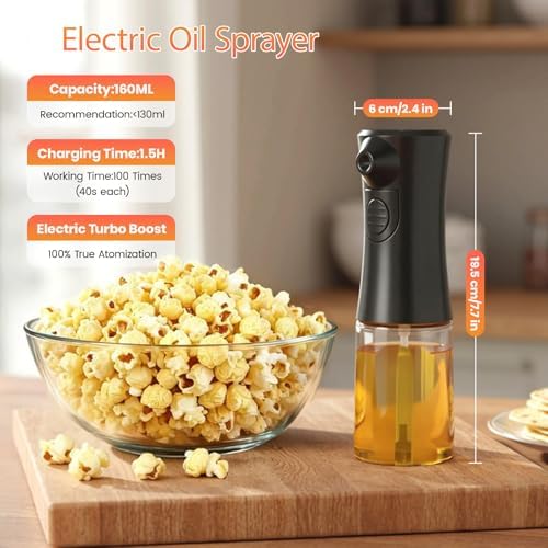 Electric Oil Sprayer, 160ml Glass Bottle, Black