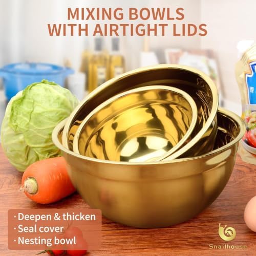 Snailhouse Mixing Bowls, 3 Pack 3.5/2/1 Quart Stainless Steel Large