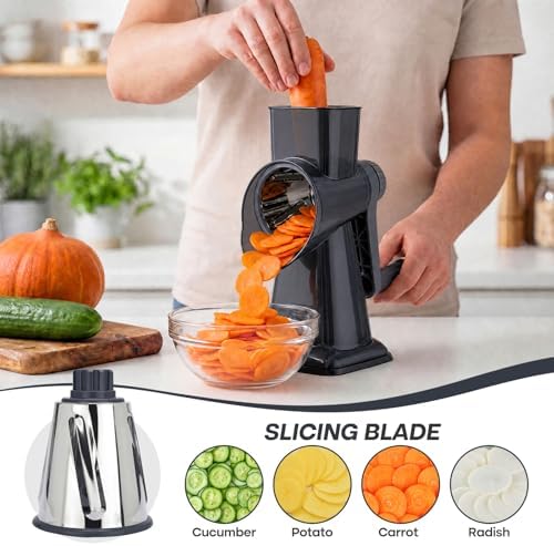 Rotary Cheese Grater, Hand Crank, 3-Blade