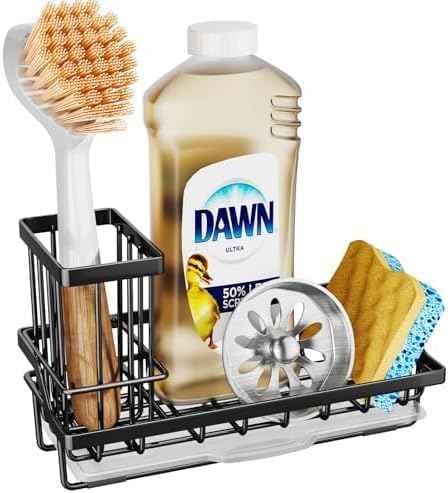 SWTYMIKI Sink Caddy Sponge Holder, Stainless Steel, Black
