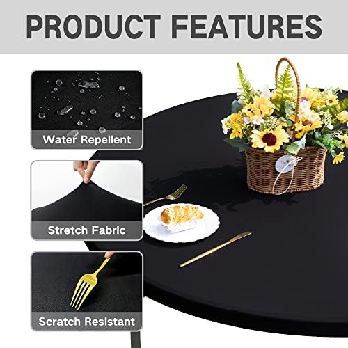 Round 5ft Fitted Table Cover Elastic Tablecloth, Black 60 in