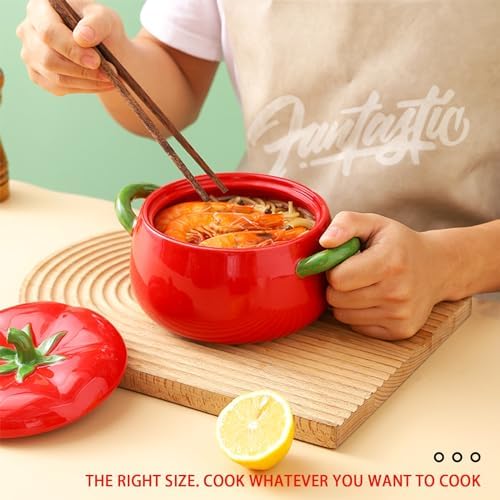 Cute Bowl with Lid, Tomato Pottery Dessert Saucepan, Mini Baking Dish