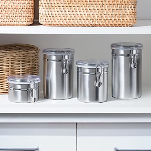 Oggi Set of 4 Stainless Steel Kitchen Canisters - Airtight Clamp Lid
