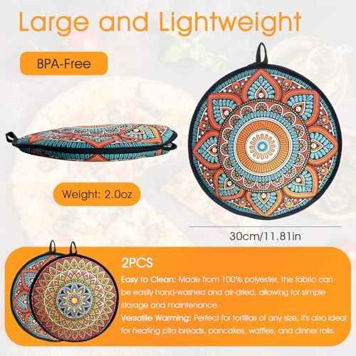 2 Pack 12" Tortilla Warmer Pouch | Mandala Print Microwaveable
