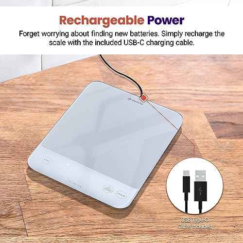 Etekcity 22lb Food Kitchen Scale, USB Rechargeable, IPX6 Waterproof