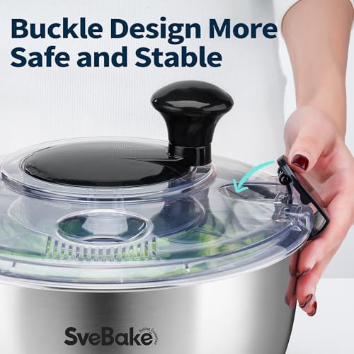 Stainless Steel Salad Spinner, 4.8 Qt Vegetable Washer, BPA-Free Lettuce Dryer with Crank Design, Easy Clean, Non-Slip Base - Transparent Lid