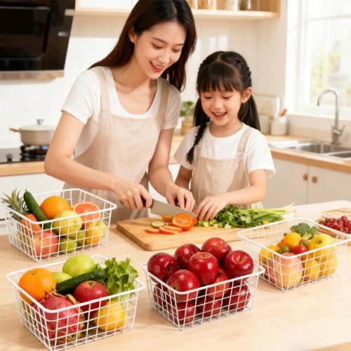 4 Pack White Wire Baskets for Pantry, 11" Upright Wire Freezer Storage