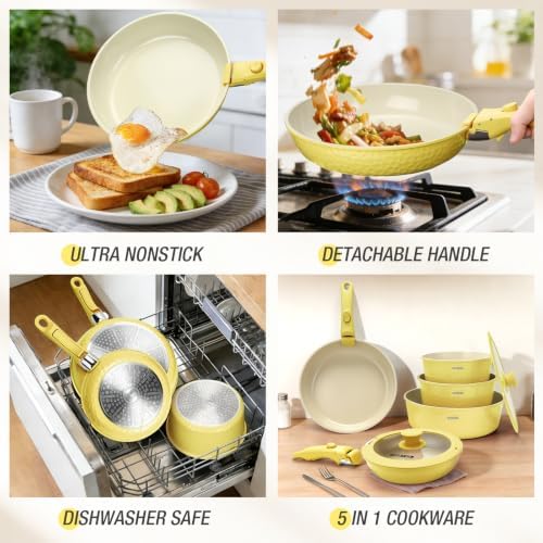 21 Pcs pots and Pans Set, Ceramic Nonstick Cookware Set Detachable
