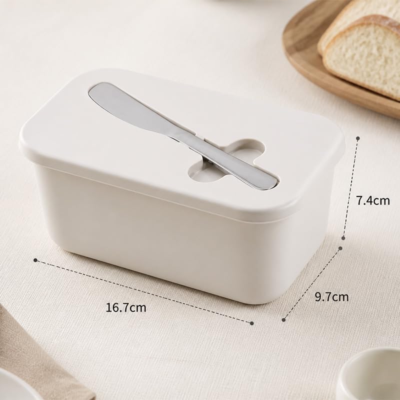 White Butter Dish with Lid and Knife, BPA-Free Butter Keeper with