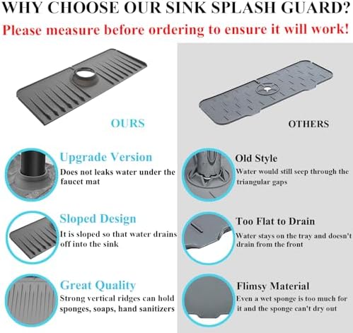 YATOISUR Sink Splash Guard 14.4” x 5.4” - Sink Faucet Mat with Faucet