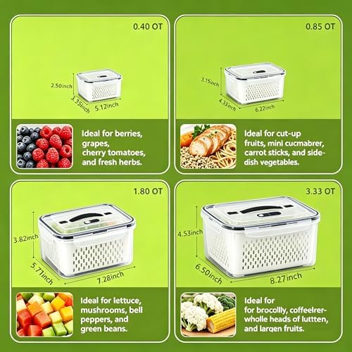 5 Pack Fruit Storage Containers for Fridge, Plastic Food Storage