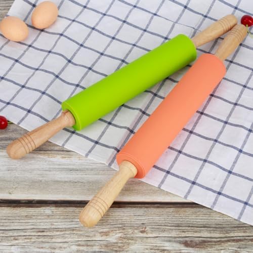 Xmas Silicone Dough Rolling Pin Non Stick Wood Handle for Baking