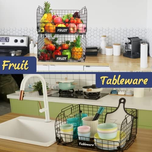 4 Pack XXL Stackable Wire Baskets, 16.3''x12''x8.2''