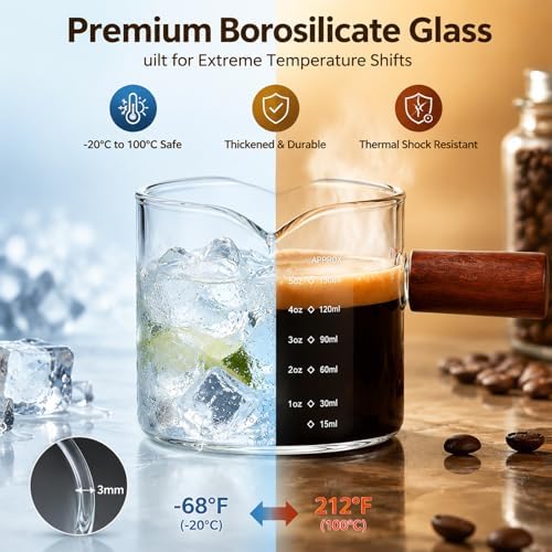 2 Pack Borosilicate Glass Espresso Shot Glass Measuring Cups with