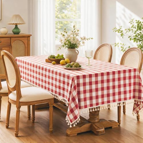 JIALE Gingham Tablecloth Square Cotton Linen Fabric Checkered Table