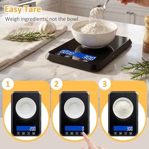 33lb Food Scale Rechargeable, Digital Kitchen Scale Grams and Ounces