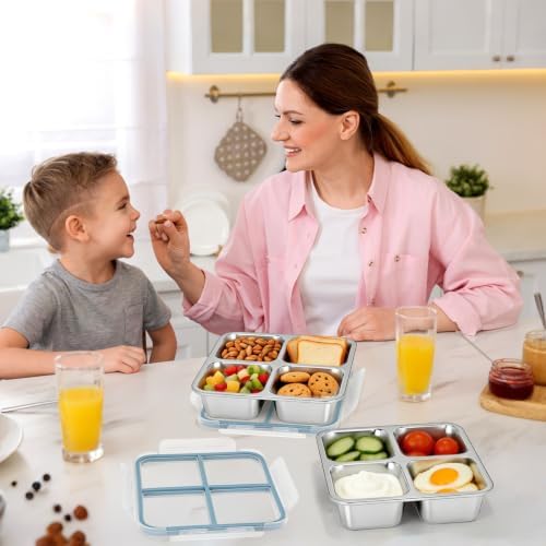 Stainless Steel Snack Containers with Lids, 4 Compartment Bento Snack