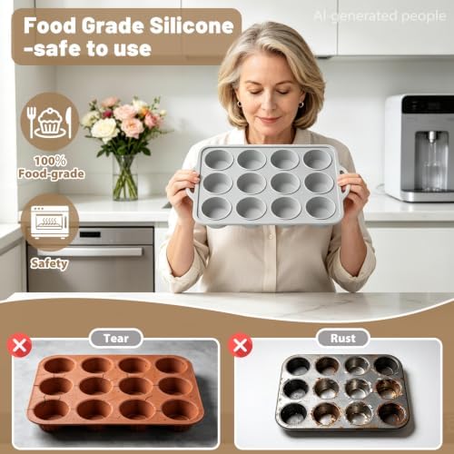 Silicone Muffin Pan Set for Baking: 6 12 24 Cupcake Tin for Various