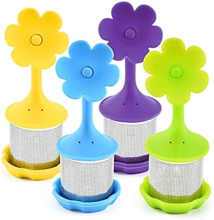 4 Pack Silicone Tea Strainers for Tea Leaves, Flower, 4 Colors
