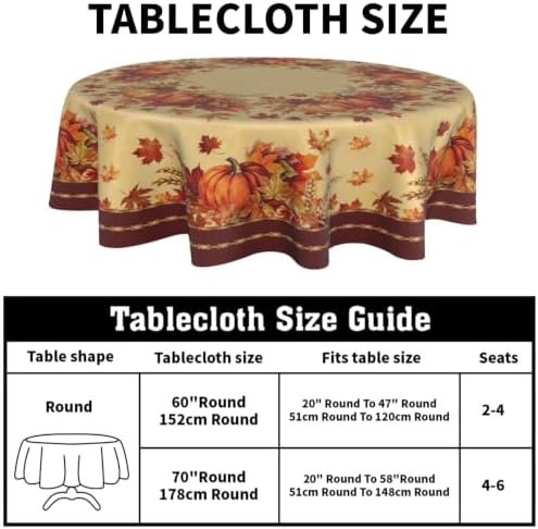 Sweetshow Fall Round Tablecloth 60 Inch, Autumn Thanksgiving Table