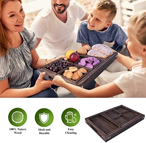 Wood Serving Tray with Handles, Set of 7 Rectangular Wooden Nesting