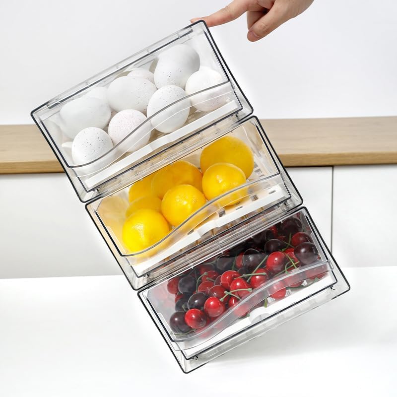 Refrigerator Drawers Pack of 2 With Pull Out Stackable Fridge
