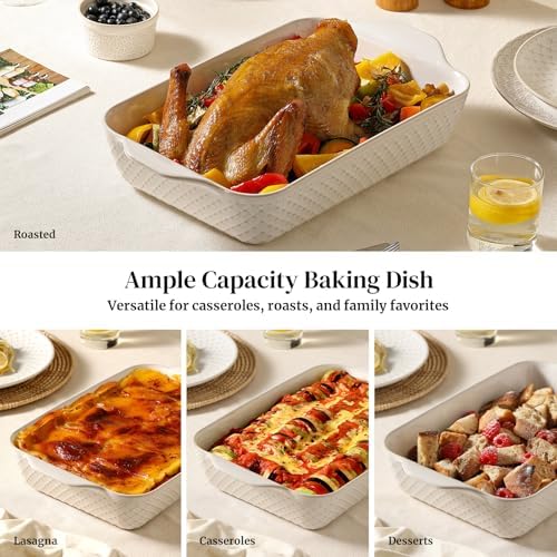DOWAN 9x13 Deep Lasagna Baking Dish, Ceramic Casserole Dish for Oven