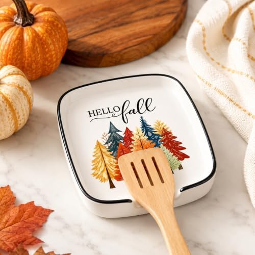 AnyDesign 5.9 Inch Fall Ceramic Spoon Rest, Hello Fall Tree Forest
