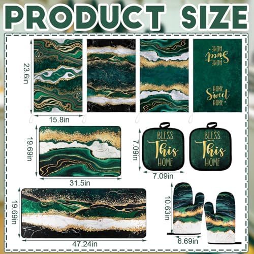 Fourluoo 10 Pcs Green Marble Kitchen Decor Accessories Set Kitchen