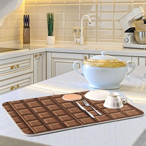 OTVEE Chocolate Bar Art Dish Drying Mat for Kitchen Counter Absorbent