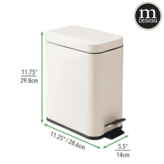 mDesign Small Modern 1.3 Gallon Rectangle Metal Lidded Step Trash Can, Compact - Image 8