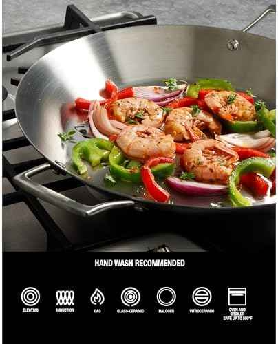 Babish 13 Inch Tri-Ply Stainless Steel Paella Pan, Large Skillet